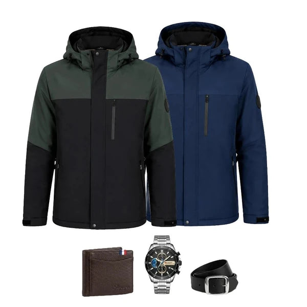 Jaqueta Masculina Mavero em Interior Forrado Térmico a Prova D'Água e Capuz Removível +BRINDES: Relógio, Cinto e Carteira