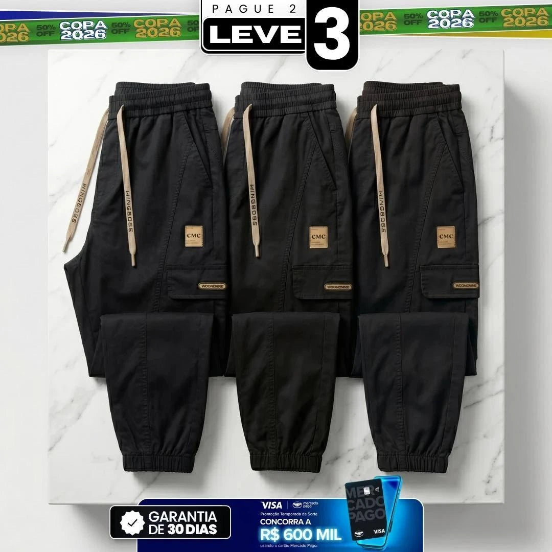 [Leve 3, Pague 2] Calça Cargo Orion Masculina Corte Jogger em Algodão, Poliéster e Fibras Elásticas