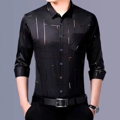Camisa Masculina Dom em Seda Gelo e Poliéster Manga Larga
