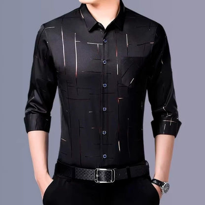 Camisa Masculina Dom em Seda Gelo e Poliéster Manga Larga