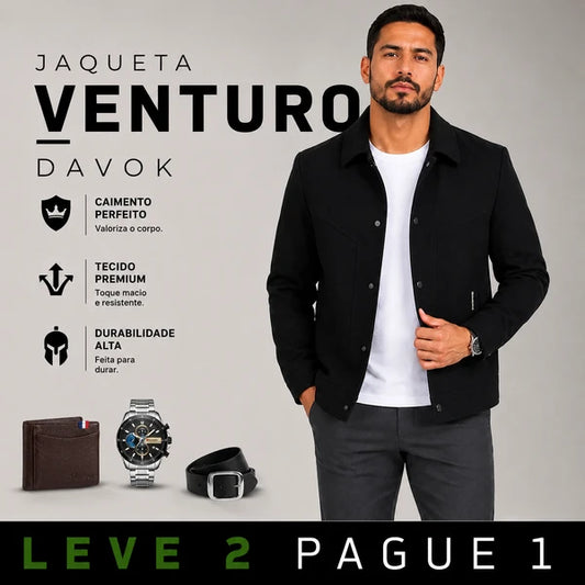 Jaqueta Masculina Venturo em 100% Algodão Premium (Estilo Soberano!) +BRINDE: Relógio, Cinto e Carteira