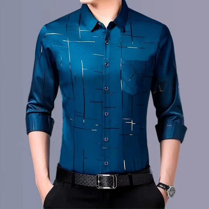 Camisa Masculina Dom em Seda Gelo e Poliéster Manga Larga