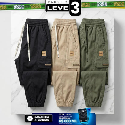 [Leve 3, Pague 2] Calça Cargo Orion Masculina Corte Jogger em Algodão, Poliéster e Fibras Elásticas