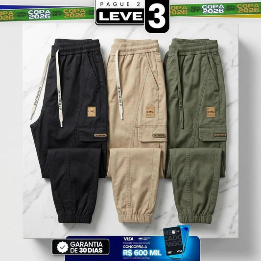 [Leve 3, Pague 2] Calça Cargo Orion Masculina Corte Jogger em Algodão, Poliéster e Fibras Elásticas