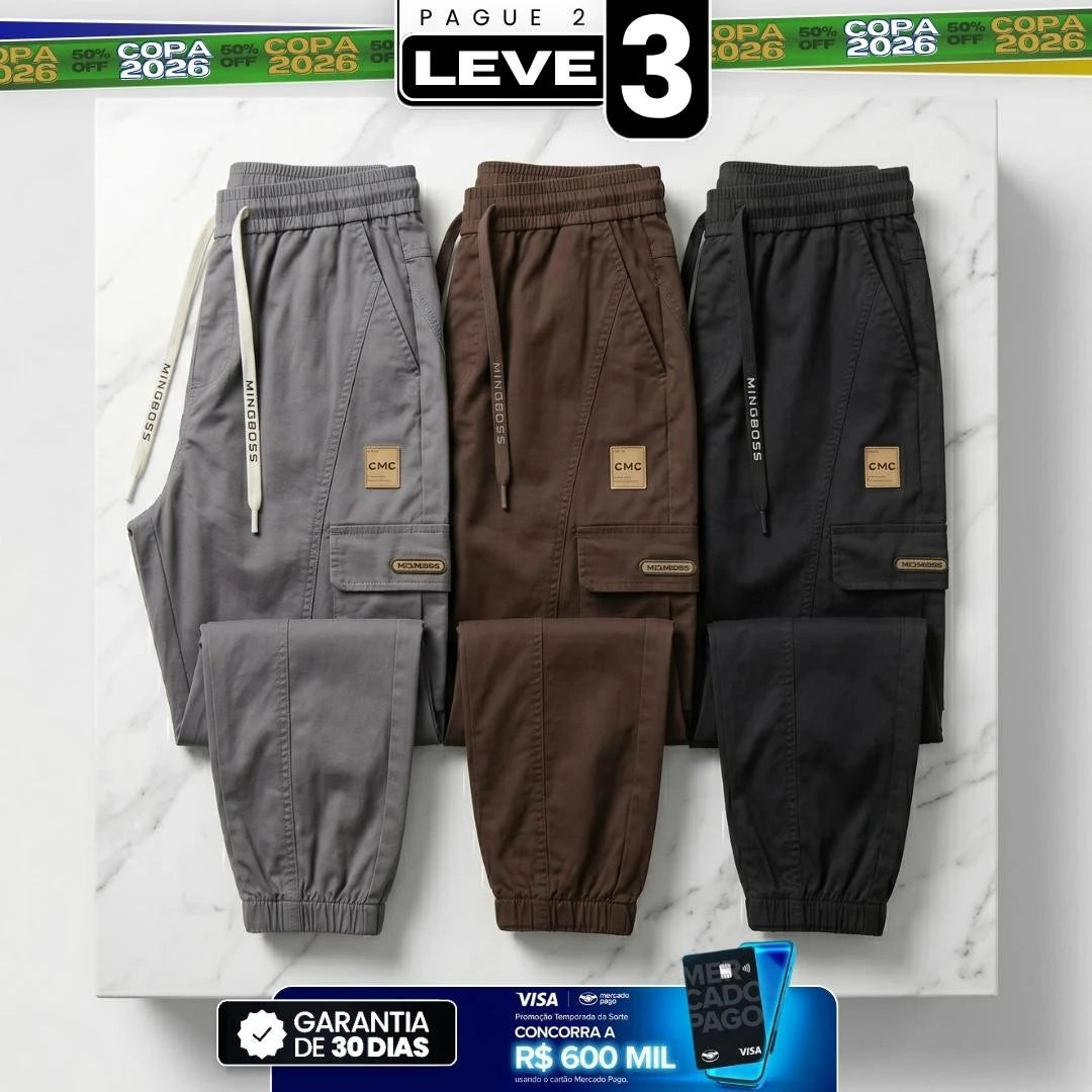 [Leve 3, Pague 2] Calça Cargo Orion Masculina Corte Jogger em Algodão, Poliéster e Fibras Elásticas