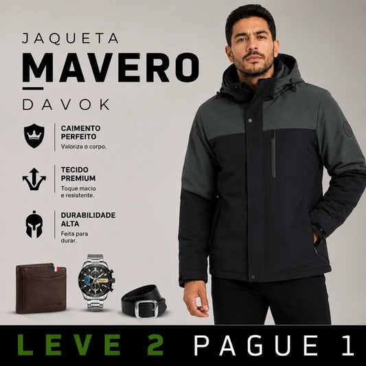 Jaqueta Masculina Mavero em Interior Forrado Térmico a Prova D'Água e Capuz Removível +BRINDES: Relógio, Cinto e Carteira