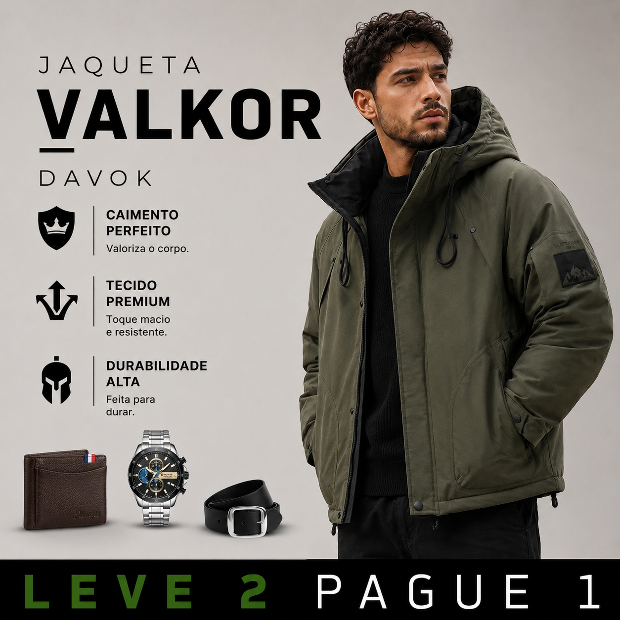 [LEVE 2 PAGUE 1] Jaqueta Masculina Valkor com Forro Térmico +3BRINDES: Relógio, Cinto e Carteira