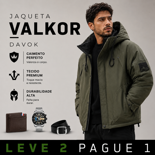 [LEVE 2 PAGUE 1] Jaqueta Masculina Valkor com Forro Térmico +3BRINDES: Relógio, Cinto e Carteira