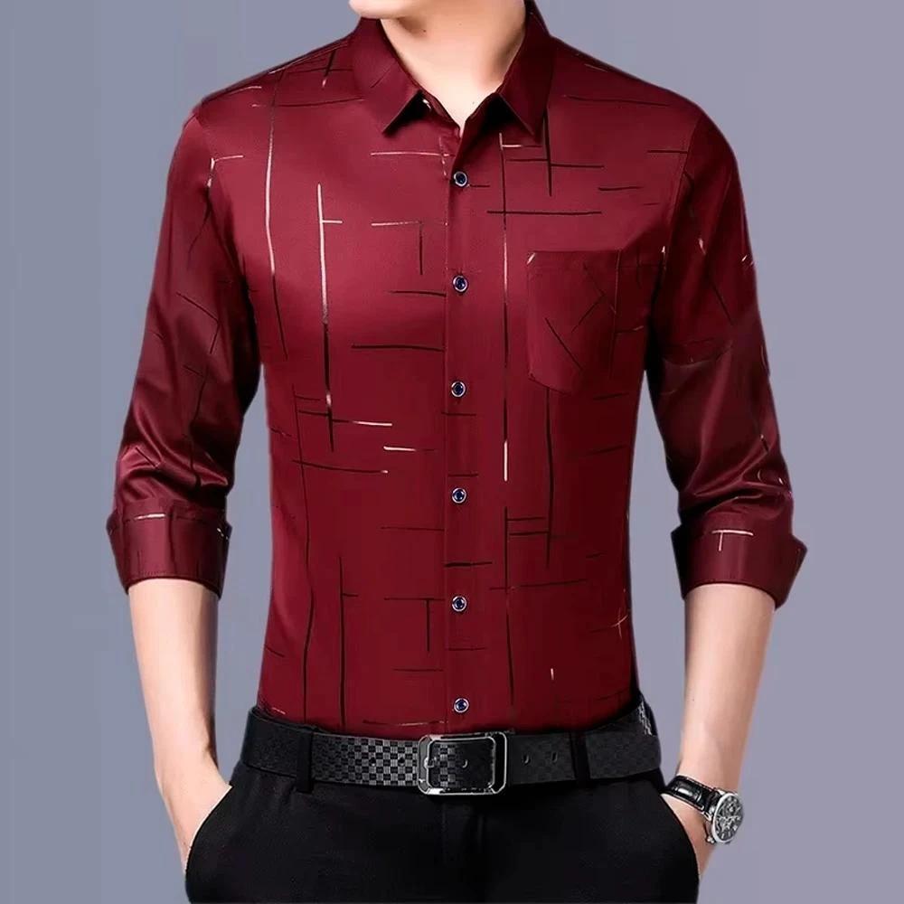 Camisa Masculina Dom em Seda Gelo e Poliéster Manga Larga
