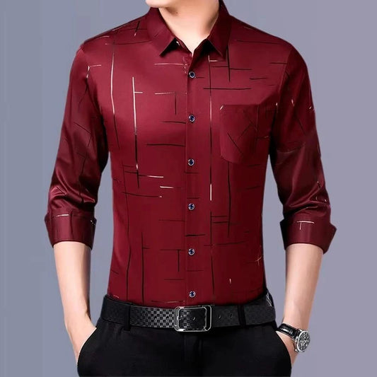 Camisa Masculina Dom em Seda Gelo e Poliéster Manga Larga
